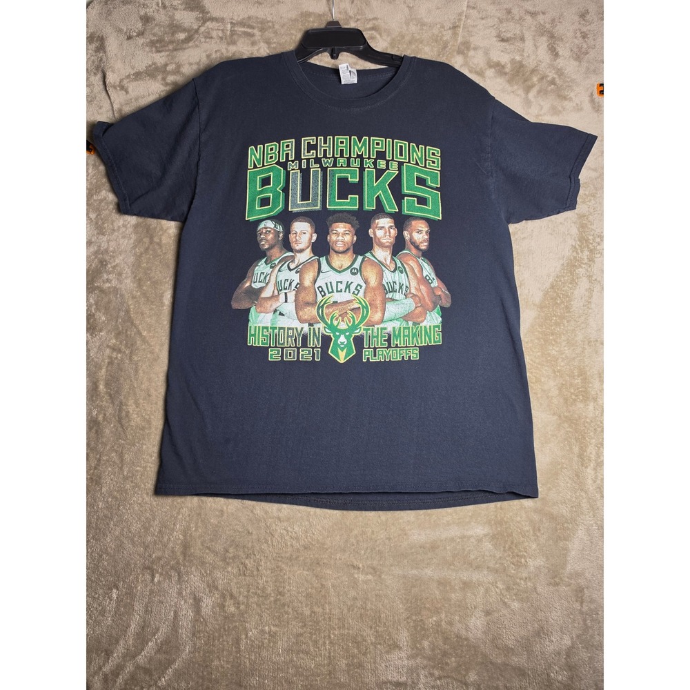 Milwaukee Bucks 2021 NBA Champions Shirt Mens Large Black Fear The Deer Playoffs